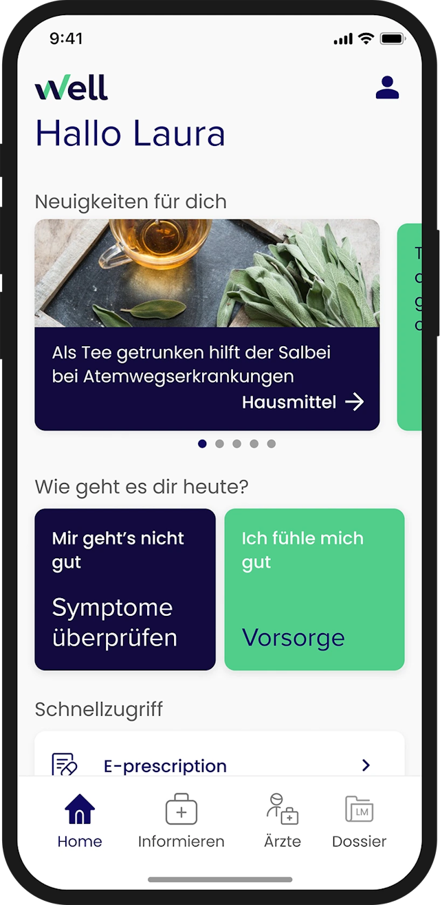 Well-App: Startseite - Neuigkeiten, wichtigste Features und Übersicht